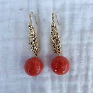 Pendientes  lágrima y perla naranja