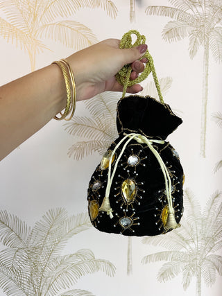 Bolso saquito gemas negro