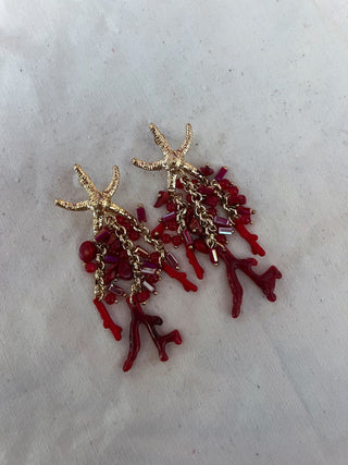 Pendientes estrella corales rojo
