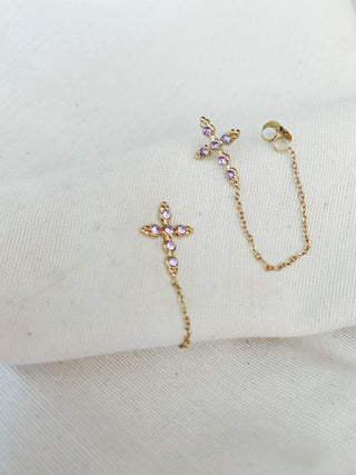 Pendientes Cruz cadena lila