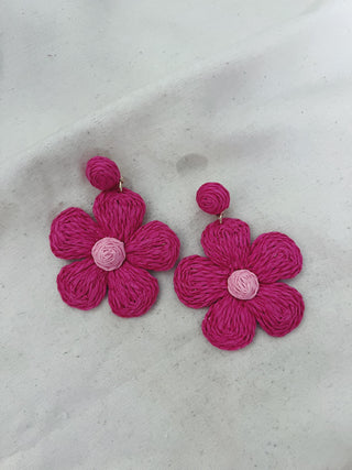 Pendientes margaritas rafia rosa