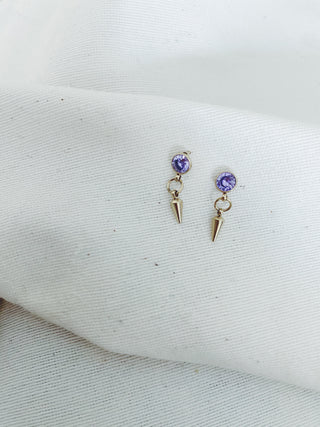 Pendientes diamante pincho lila oro