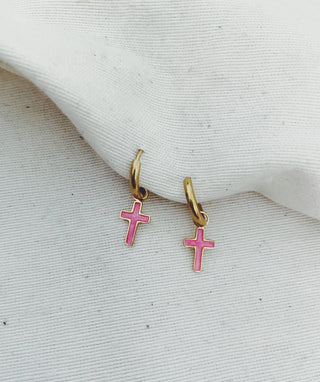Aritos Cruces fucsia