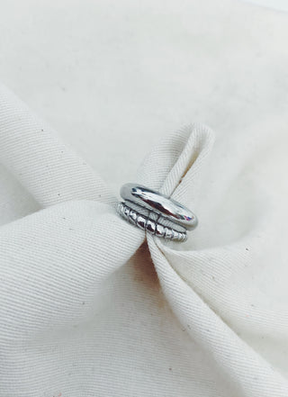 Anillo Doble caracola y liso plata