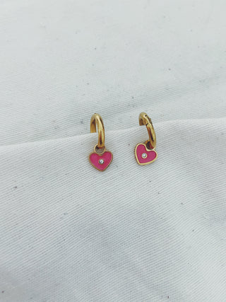 Pendiente Corazón rosa brillo oro