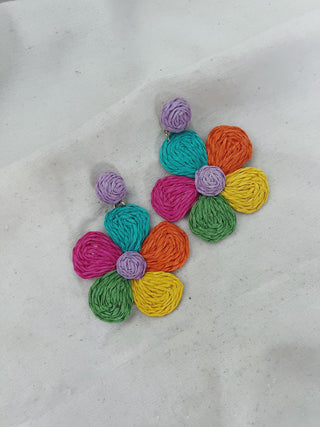Pendientes margaritas rafia multicolor