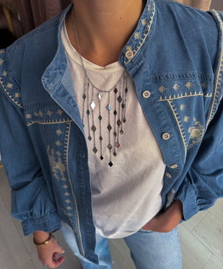 Collar cascada rombos plateado