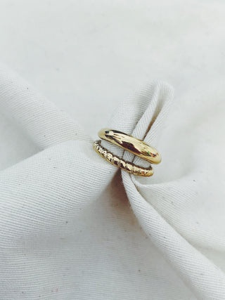 Anillo Doble caracola y liso oro