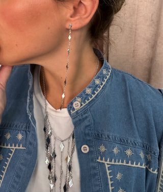 Pendientes cascada rombos plateado