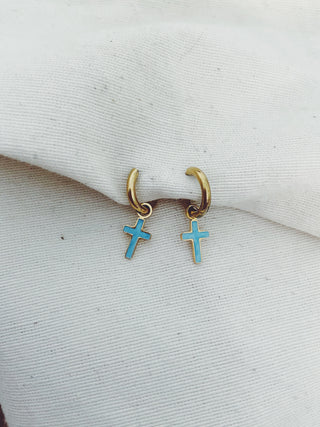 Aritos Cruces turquesa oro