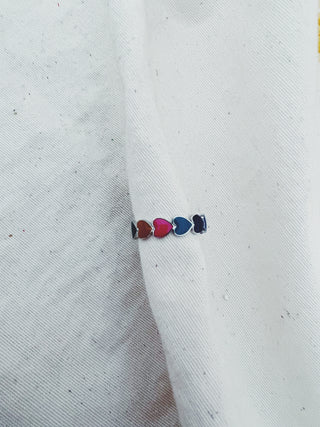 Anillo Corazones multicolor plata