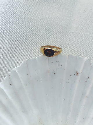 Anillo Cruz negra sello